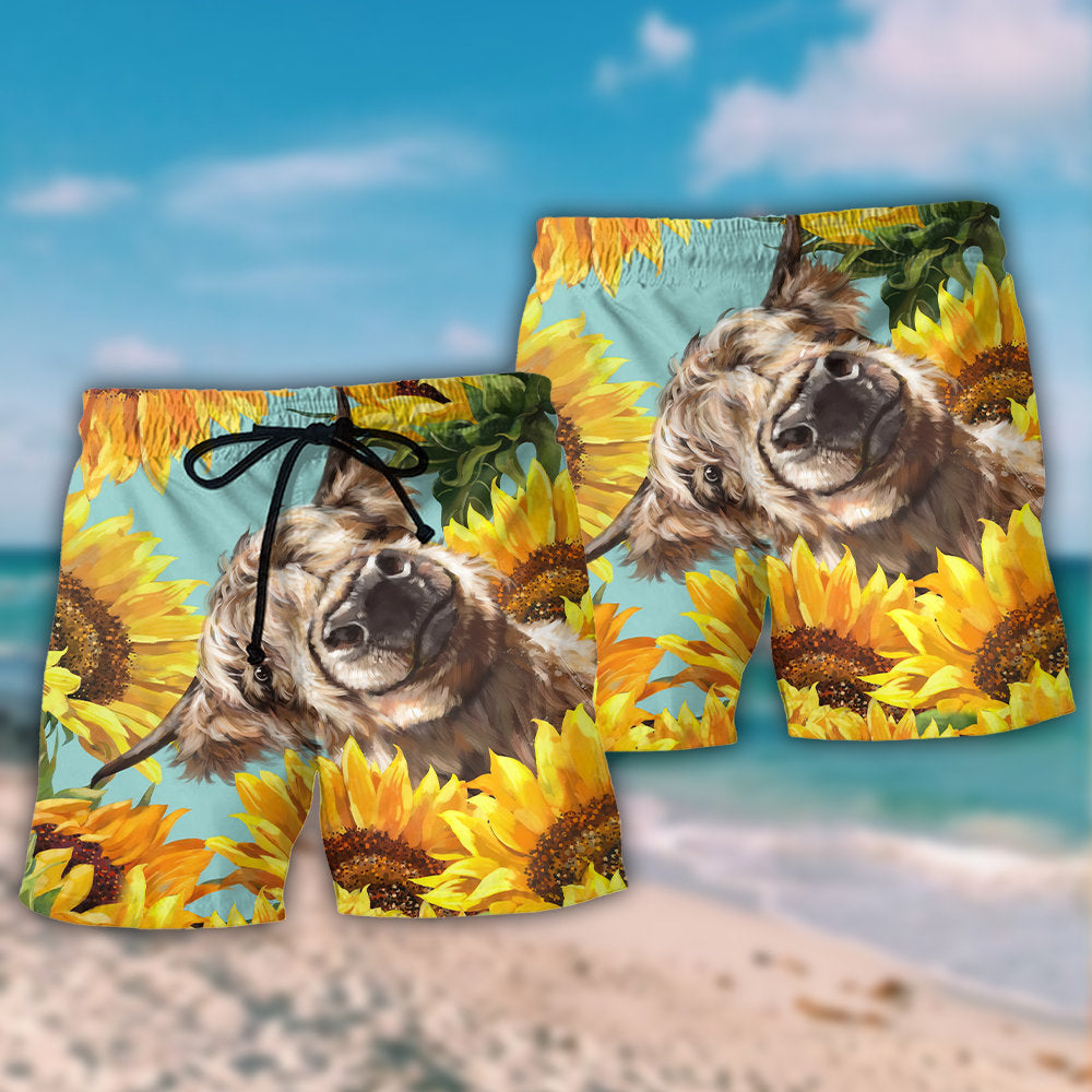 Cow Happy Life With Sunflower - Beach Short - Owls Matrix LTD