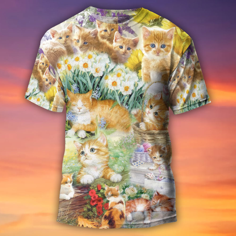 Cat Kitty Lover Art - Round Neck T-shirt - Owls Matrix LTD