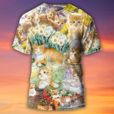 Cat Kitty Lover Art - Round Neck T-shirt - Owls Matrix LTD