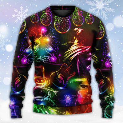 Christmas Dancing Santa Claus Tree Snow Man Neon Light Style - Sweater - Ugly Christmas Sweaters - Owls Matrix LTD