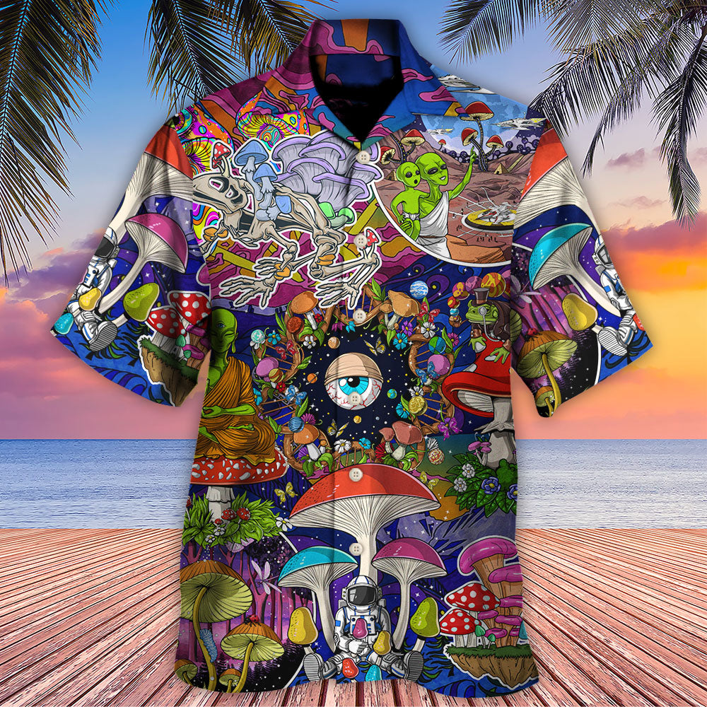 Hippie Mushroom Aliens Stay Hippie Colorful Art - Hawaiian Shirt - Owls Matrix LTD
