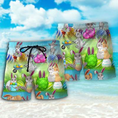 Easter Bunny Colorful Eggs - Beach Short - Owls Matrix LTD