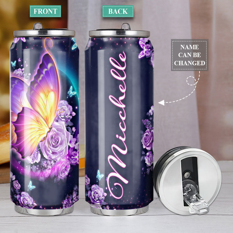 M Butterfly Jewelry Butterflies And Flowers Personalized - Soda Can Tumbler - Owls Matrix LTD