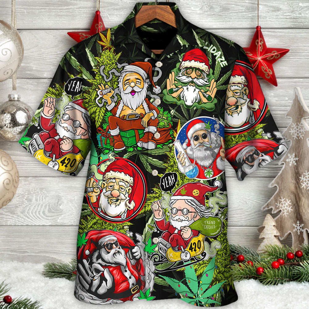 Christmas Weed Smoking Santa Hippie - Hawaiian Shirt - Owls Matrix LTD