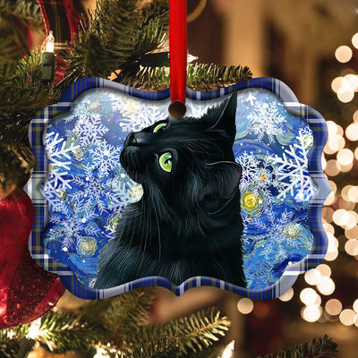 Christmas Black Cat Stary Snowy Night - Horizontal Ornament - Owls Matrix LTD