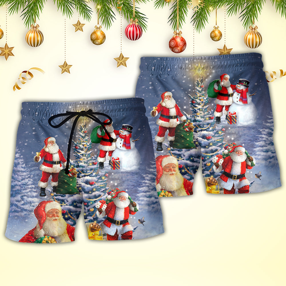 Christmas Santa Claus In Love Light Xmas Tree - Beach Short - Owls Matrix LTD