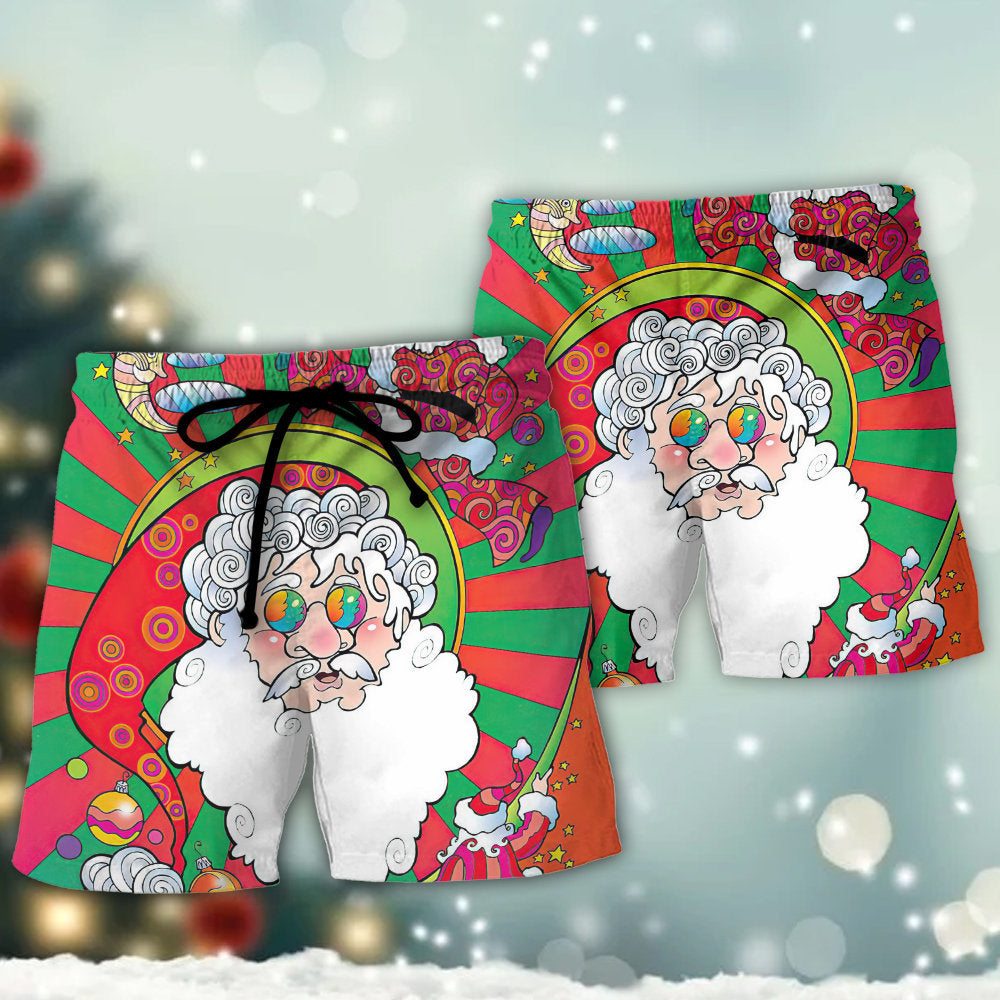 Christmas Santa Claus Psychedelic Colorful - Beach Short - Owls Matrix LTD
