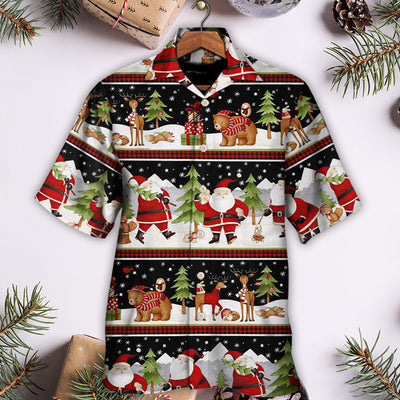Christmas Happy Night With Santa Reindeer And Bear - Hawaiian Shirt - Owls Matrix LTD