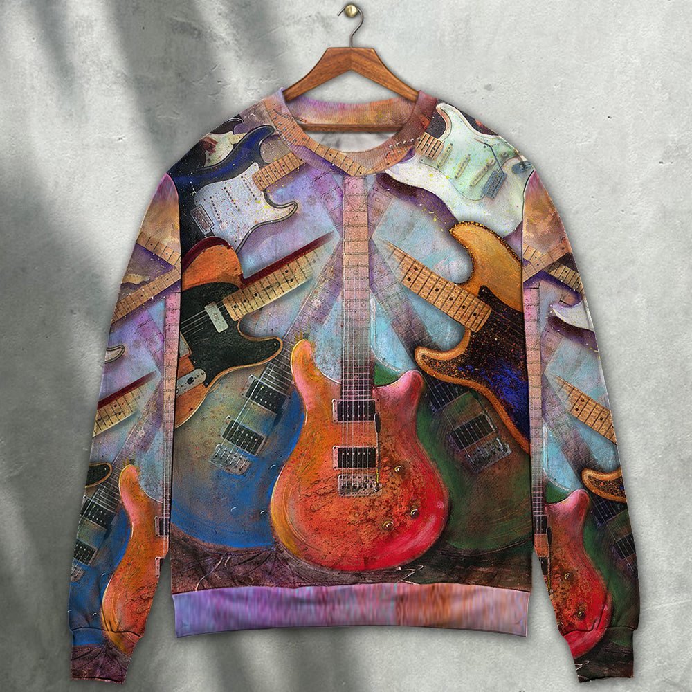 Guitar Abstract Colorful Lover Guitar Art Style - Sweater - Ugly Christmas Sweaters - Owls Matrix LTD
