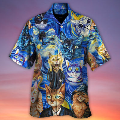 Cat Starry Night Funny Cat Painting Art Style - Hawaiian Shirt - Owls Matrix LTD