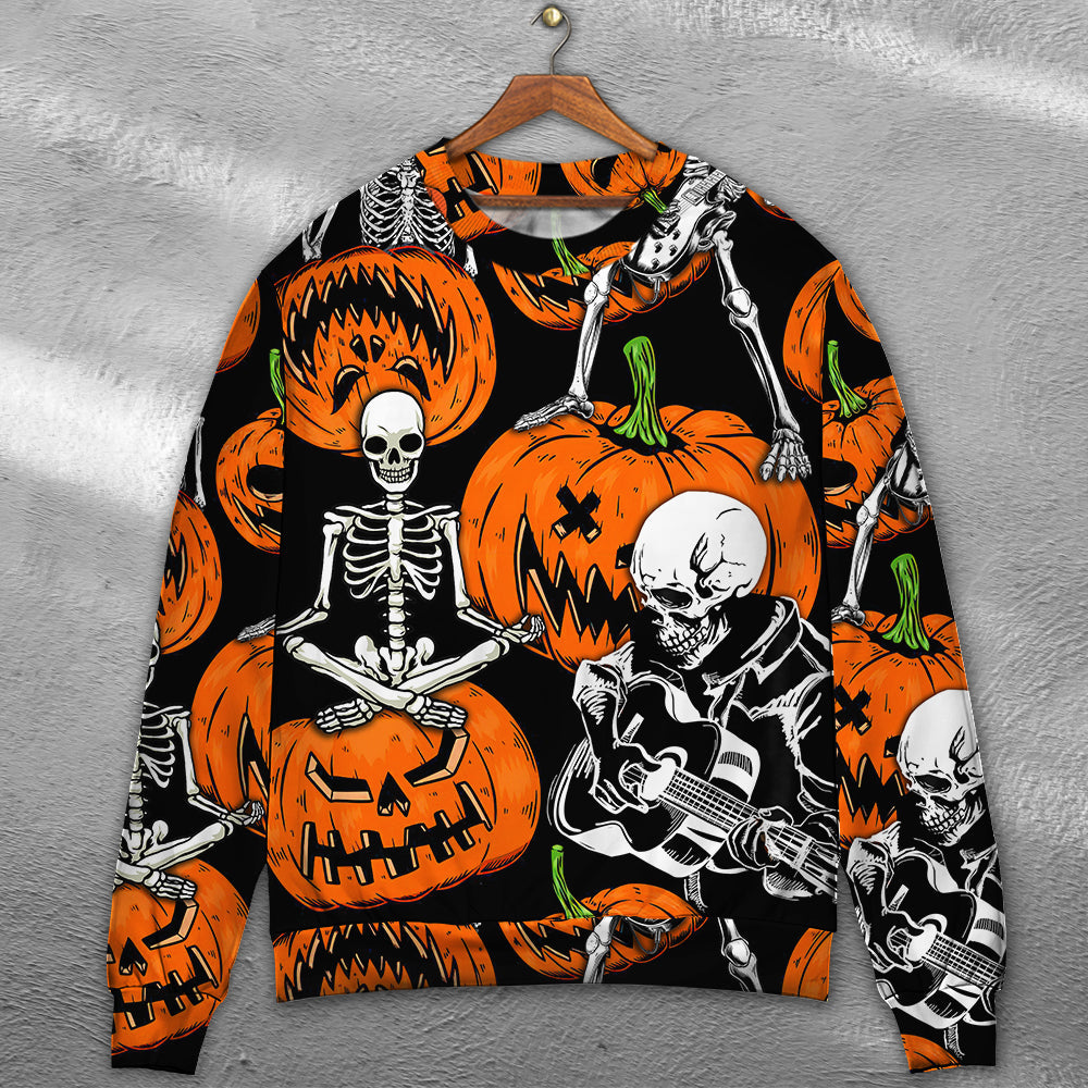 Halloween Skeleton Pumpkin Scary - Sweater - Ugly Christmas Sweaters - Owls Matrix LTD