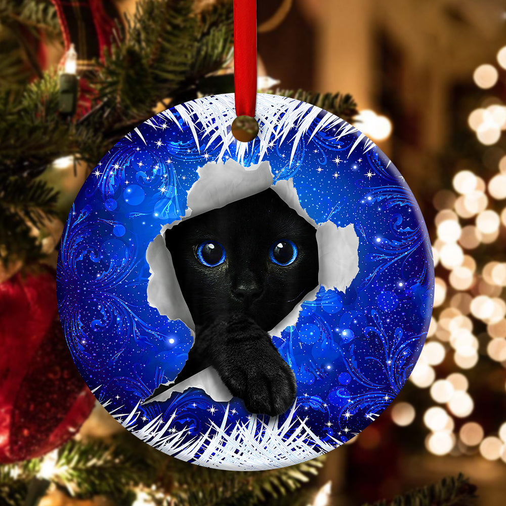 Christmas Black Cat Xmas Decor Tree Hanging - Circle Ornament - Owls Matrix LTD