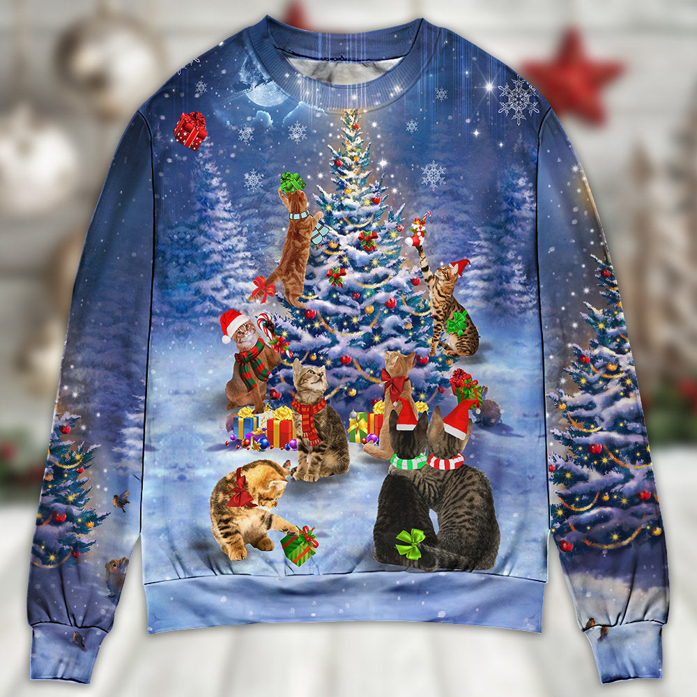 Christmas Cats Love Christmas Tree - Sweater - Ugly Christmas Sweaters - Owls Matrix LTD