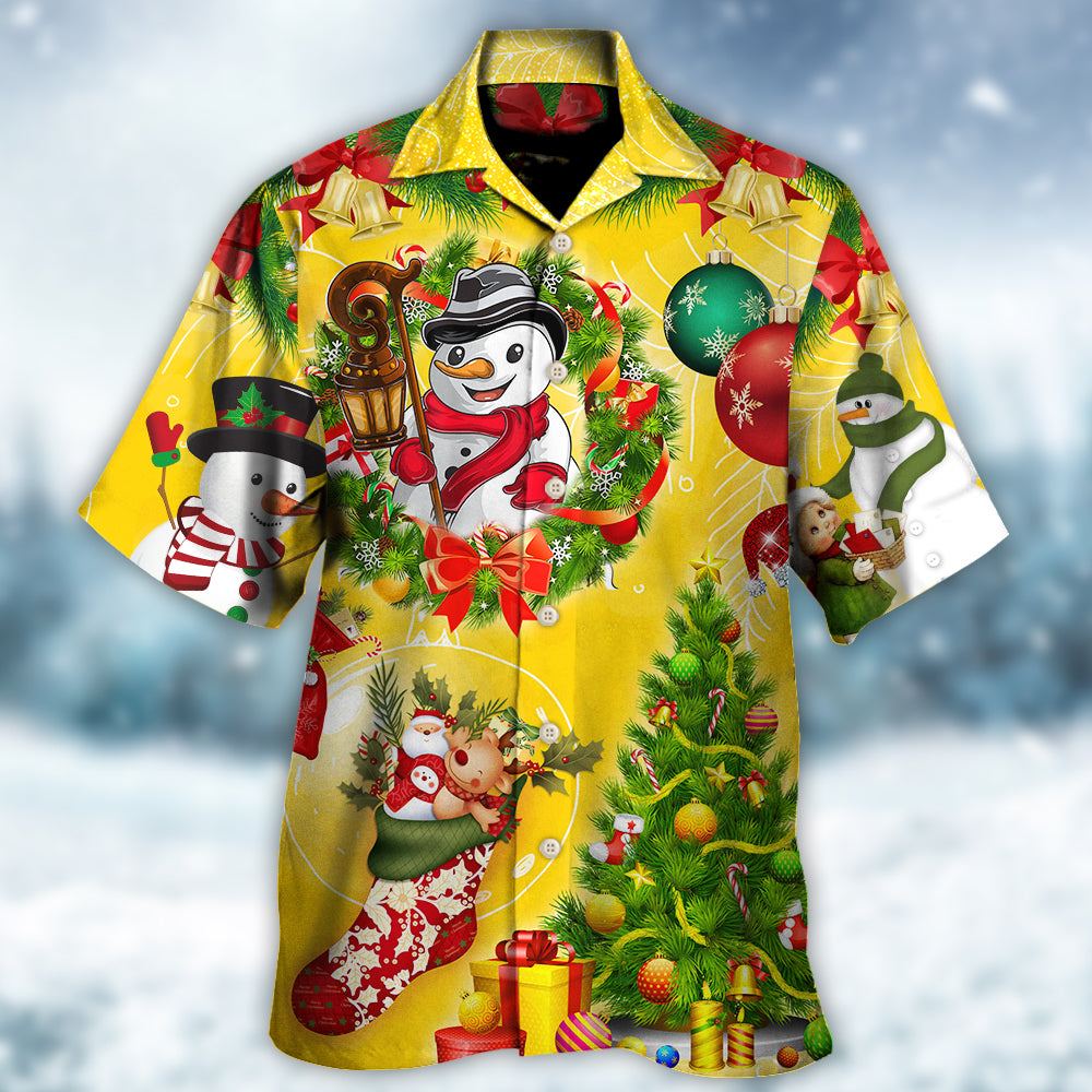 Christmas Funny Snowman Happy Christmas Tree Yellow Light - Hawaiian Shirt - Owls Matrix LTD