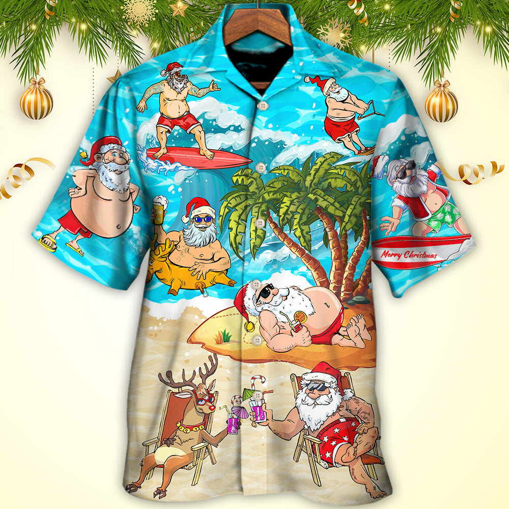 Christmas Santa Claus Chilling On The Beach Mele Kalikimaka Funny - Hawaiian Shirt - Owls Matrix LTD