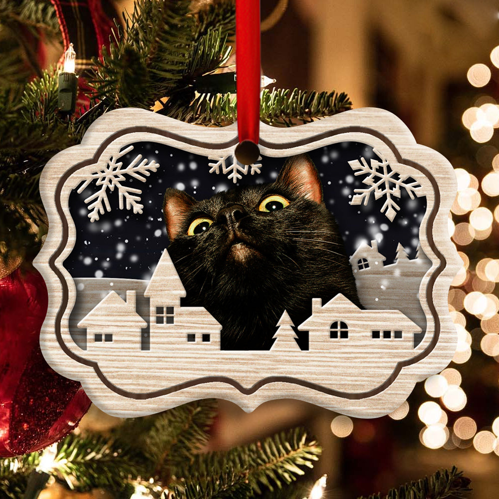 Christmas Cat Meow Xmas Winter Cats Cat Lovers - Horizontal Ornament - Owls Matrix LTD