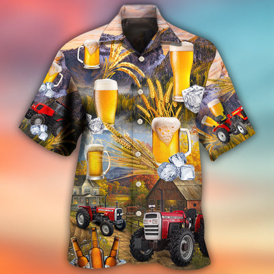Beer And Tractor Autumn Farm Life - Hawaiian Shirt - Owls Matrix LTD