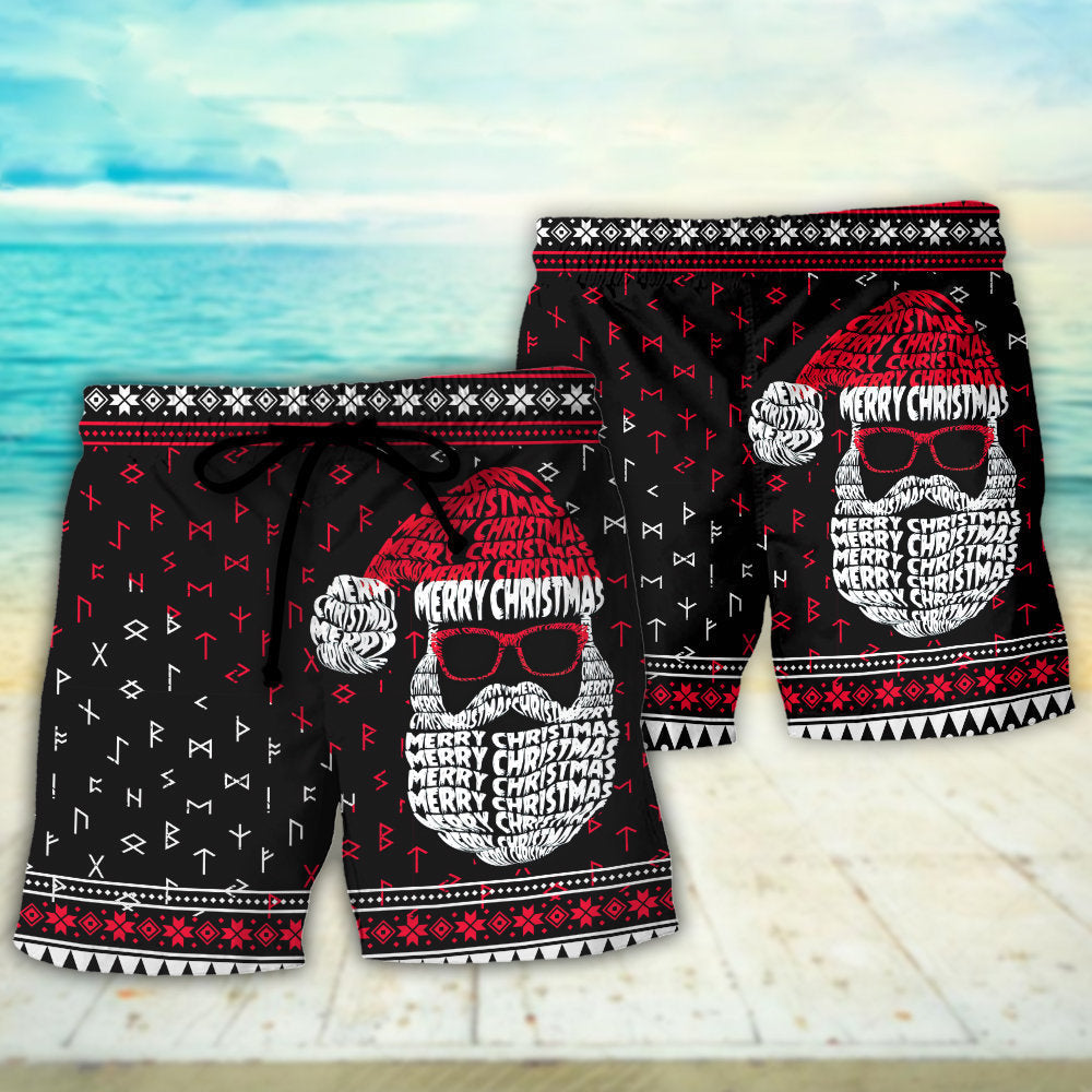 Christmas Santa Claus Retro Viking Pattern - Beach Short - Owls Matrix LTD