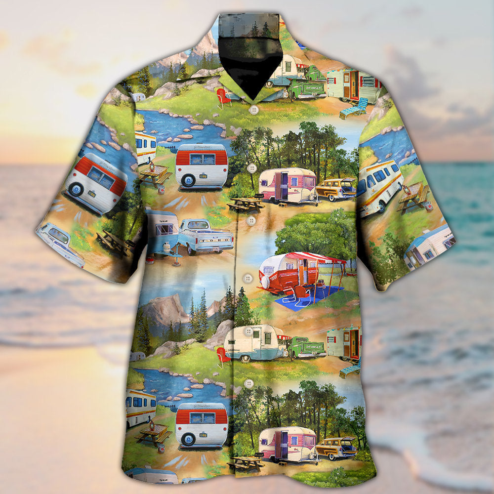 Camping Vintage Caravans Happy Life - Hawaiian Shirt - Owls Matrix LTD