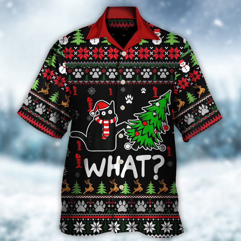 Black Cat Wreck The Tree Funny Ugly Style Christmas - Hawaiian Shirt - Owls Matrix LTD