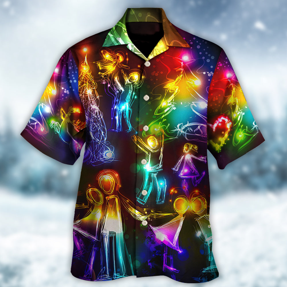 Christmas Family Happy Love Tree Neon Light Style - Hawaiian Shirt - Owls Matrix LTD