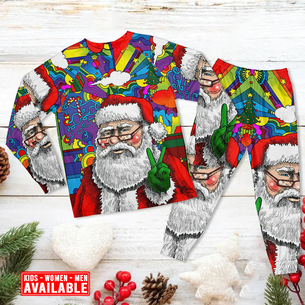 Christmas Hippie Santa Claus - Pajamas Long Sleeve - Owls Matrix LTD