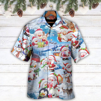 Christmas Santa And Snowman Christmas Holiday - Hawaiian Shirt - Owls Matrix LTD