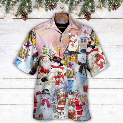Christmas Santa And Snowman Christmas Snow Village - Hawaiian Shirt - Owls Matrix LTD