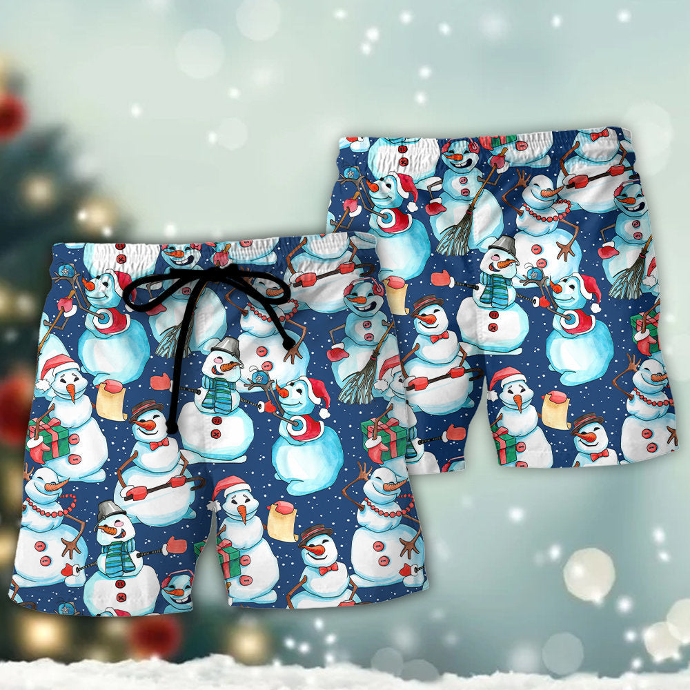 Christmas Happy Snowman Xmas - Beach Short - Owls Matrix LTD