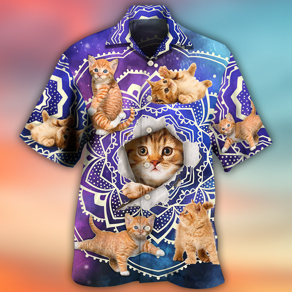 Cat Tabby Cat Yoga Galaxy Yoga Pose Funny - Hawaiian Shirt - Owls Matrix LTD