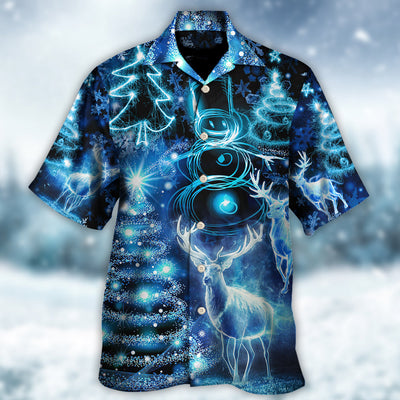 Christmas Deer Snowman Tree Glow Light Style - Hawaiian Shirt - Owls Matrix LTD