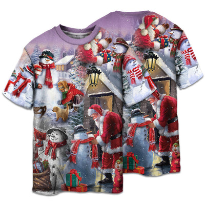 T-shirt / S Christmas Santa Claus Build Snowman Gift For You - Pajamas Short Sleeve - Owls Matrix LTD