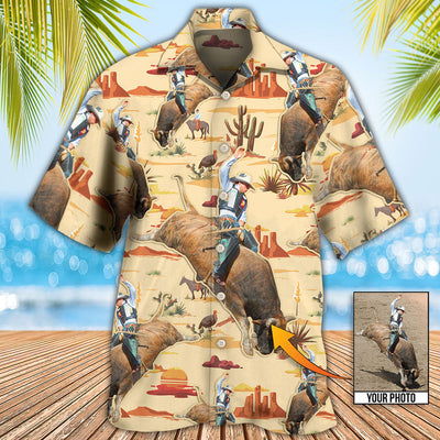 Cowboy Bull Riding Tropical Custom Photo - Hawaiian Shirt - Owls Matrix LTD