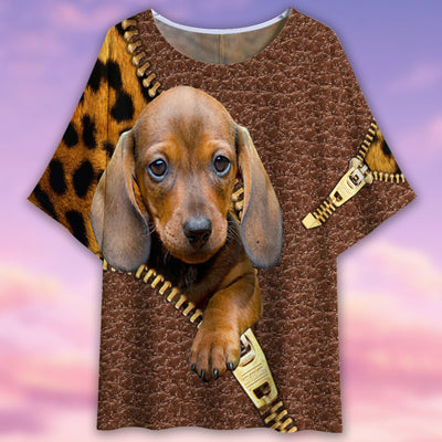 Dachshund Baby Leopard Style - Women's T-shirt With Bat Sleeve - Owls Matrix LTD
