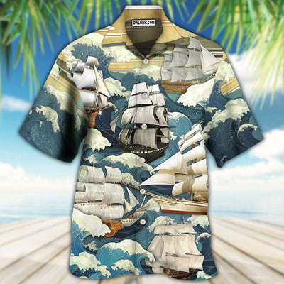 Sailing Wave Art Vintage - Hawaiian Shirt - Owls Matrix LTD
