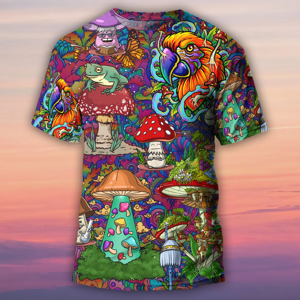 Hippie Mushroom Peace Lover - Round Neck T-shirt - Owls Matrix LTD