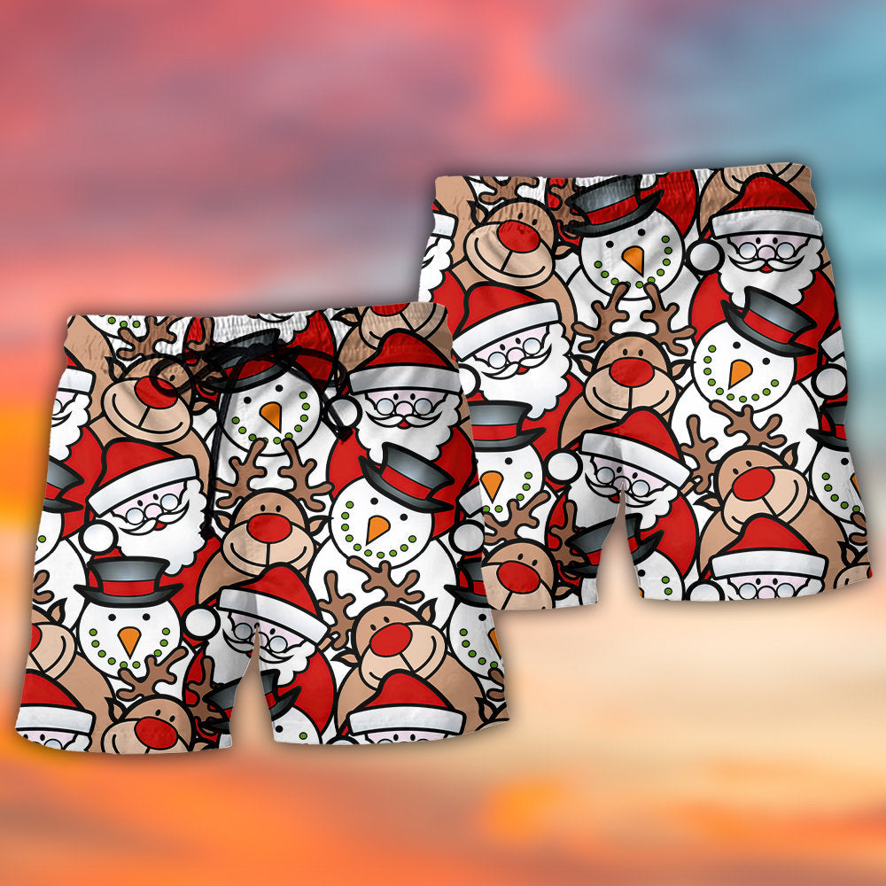 Christmas Cutie Santa And Reindeer Funny Style - Beach Short - Owls Matrix LTD