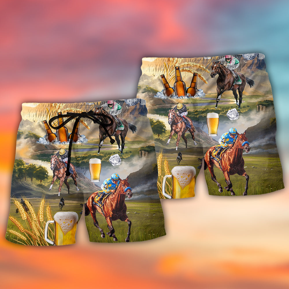 Beer And Horse Racing On The Steppe - Beach Short - Owls Matrix LTD