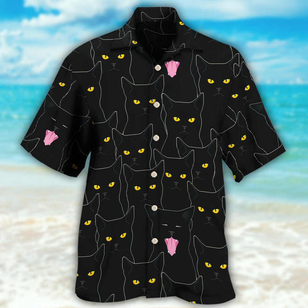 Black Cat Lovely Looking At You - Hawaiian Shirt - Owls Matrix LTD