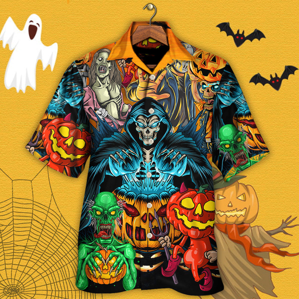 Halloween Scary Skull Pumpkin Horror Art Style - Hawaiian Shirt - Owls Matrix LTD