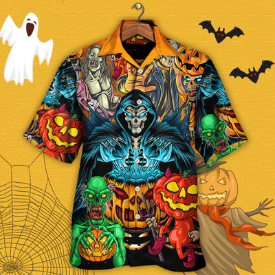 Halloween Scary Skull Pumpkin Horror Art Style - Hawaiian Shirt - Owls Matrix LTD