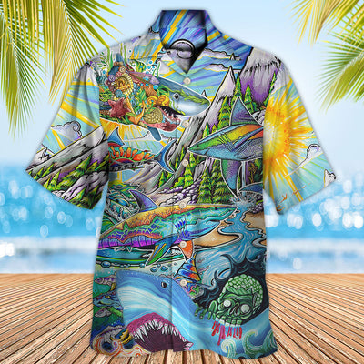 Hippie Shark Colorful Art Peace - Hawaiian Shirt - Owls Matrix LTD
