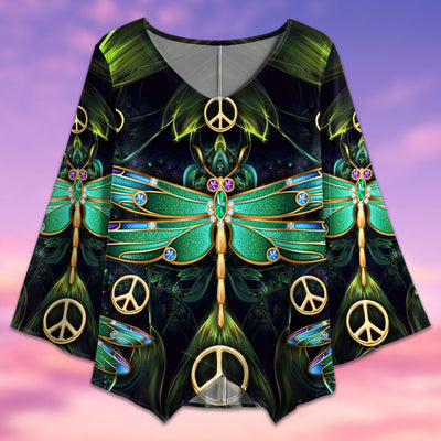 Dragonfly Peace Jewelry Art Style - V-neck T-shirt - Owls Matrix LTD