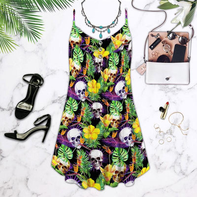 Skull Flowers Summer Tropical Style - Summer Dress - Owls Matrix LTD