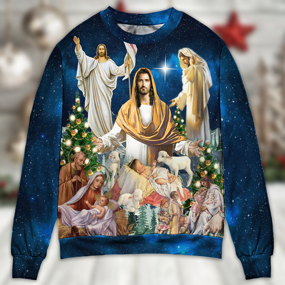 Jesus Christmas Miracle Night - Sweater - Ugly Christmas Sweaters - Owls Matrix LTD