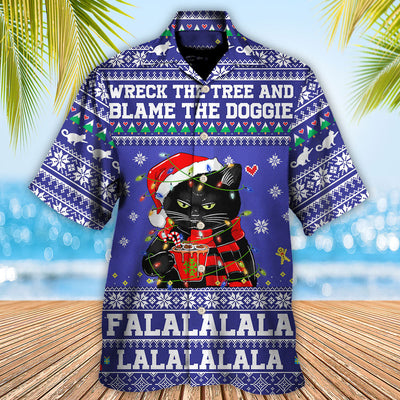 Black Cat Wreck The Tree Christmas - Hawaiian Shirt - Owls Matrix LTD
