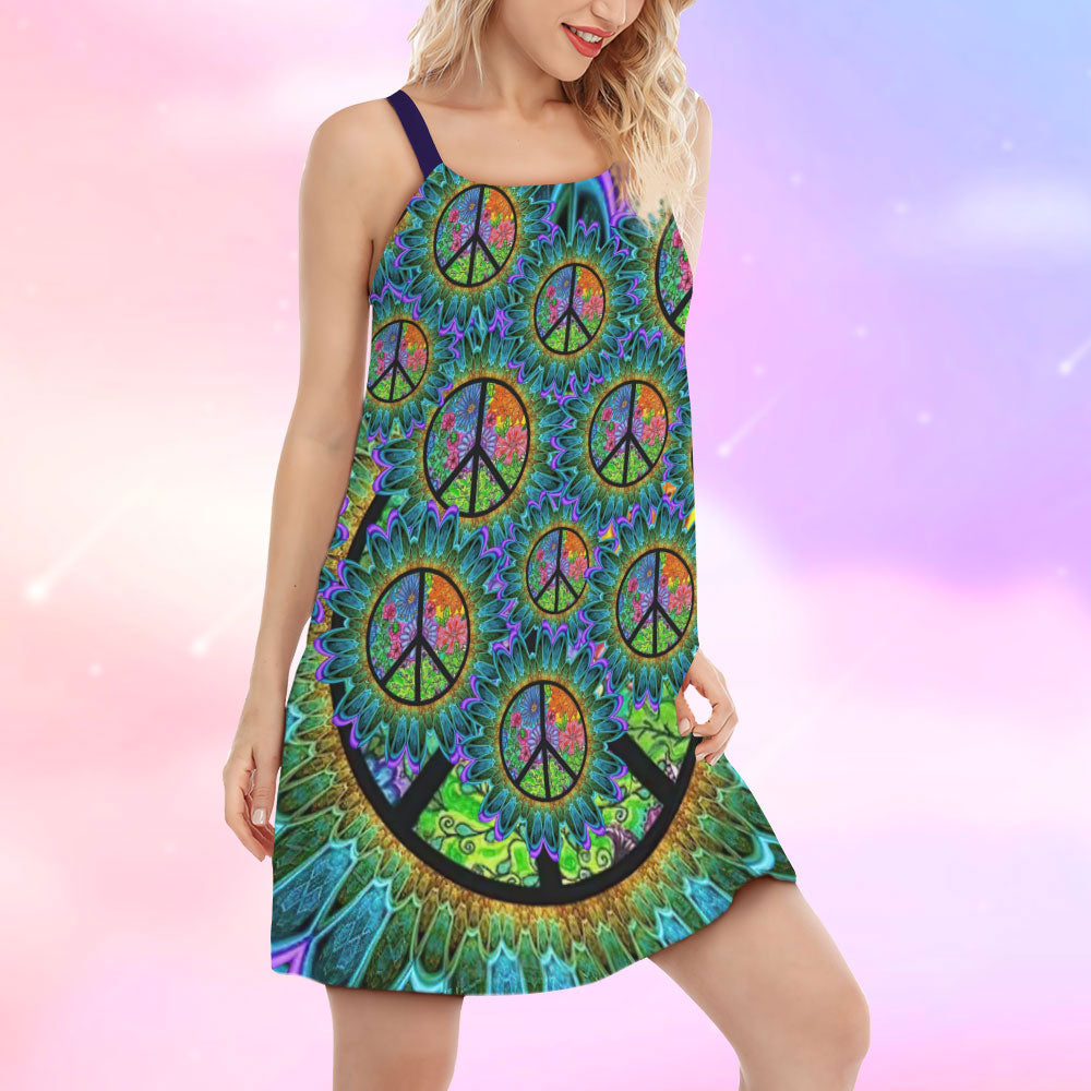 Hippie Peace Life Color - Women's Sleeveless Cami Dress - Owls Matrix LTD