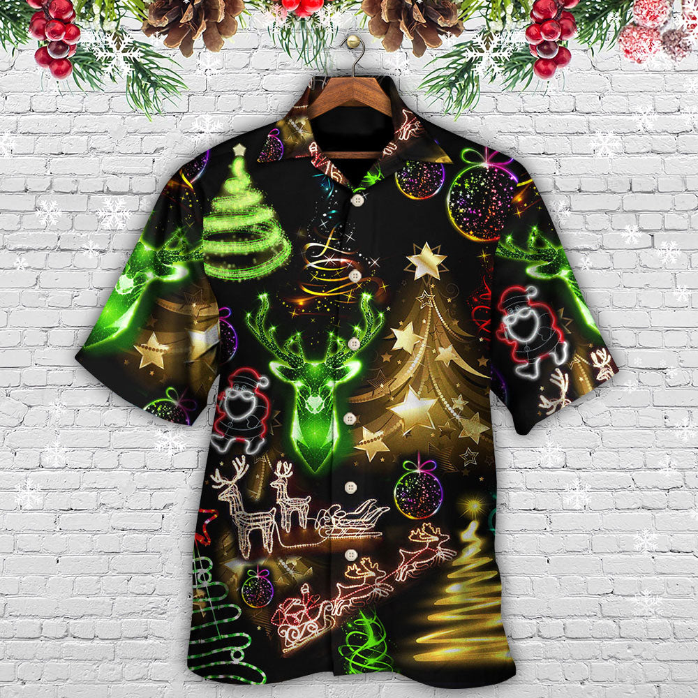 Christmas Neon Art Christmas Tree And Snowman Cool - Hawaiian Shirt - Owls Matrix LTD