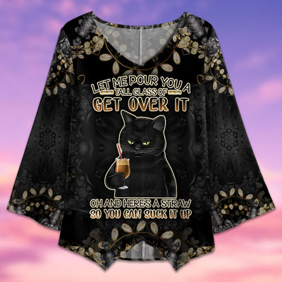 Black Cat Let Me Pour You A Tall Glass - V-neck T-shirt - Owls Matrix LTD