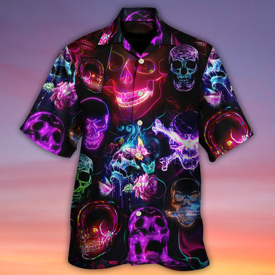 Skull Neon Art Happy Holiday - Hawaiian Shirt - Owls Matrix LTD